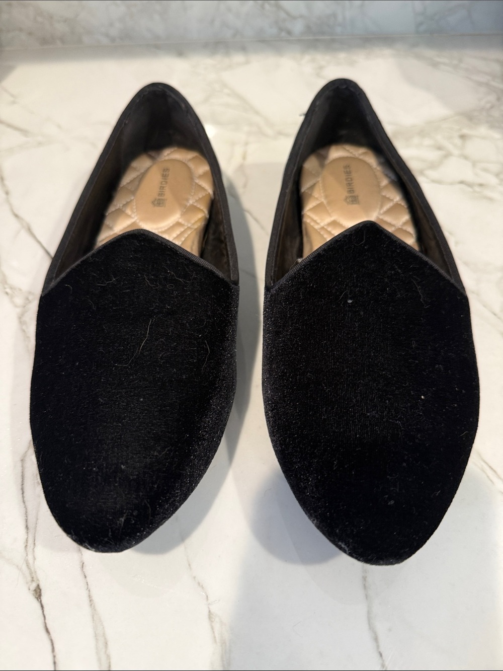 Birdies Black Velvet Pointed Slip-On Flats